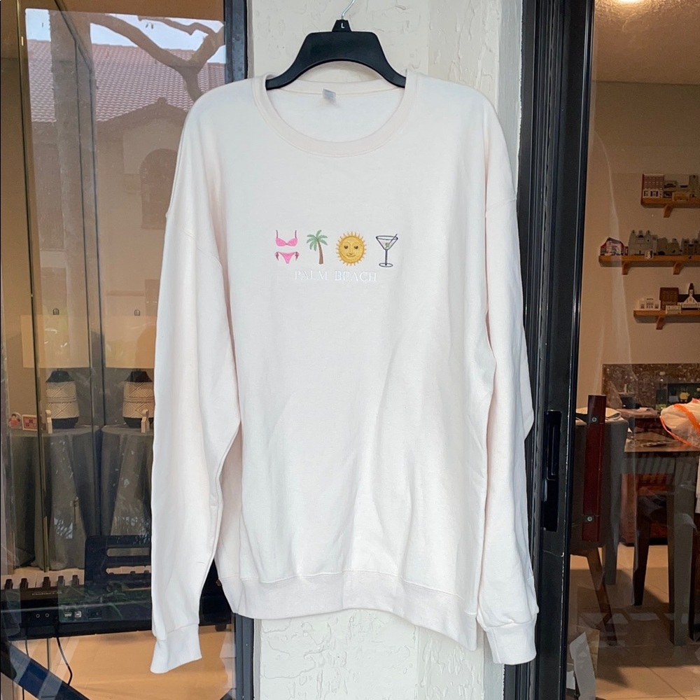 Jerzees Cream Sweatshirt with Pink and Yellow Graphic